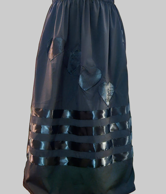 Black on black Ribbon skirt with pockets and applique