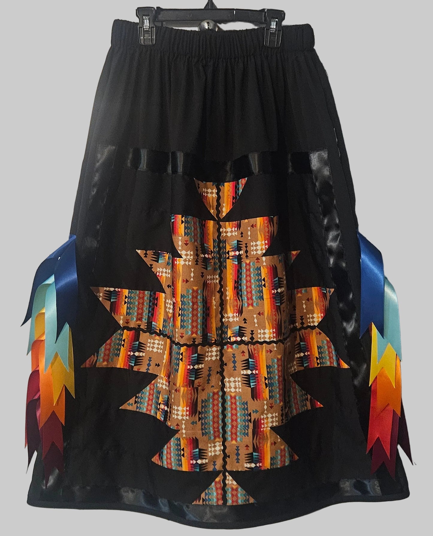 Patchwork Ribbon Skirt with Pockets and Ribbon Fringe