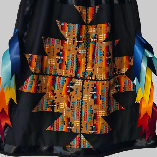 Patchwork Ribbon Skirt with Pockets and Ribbon Fringe