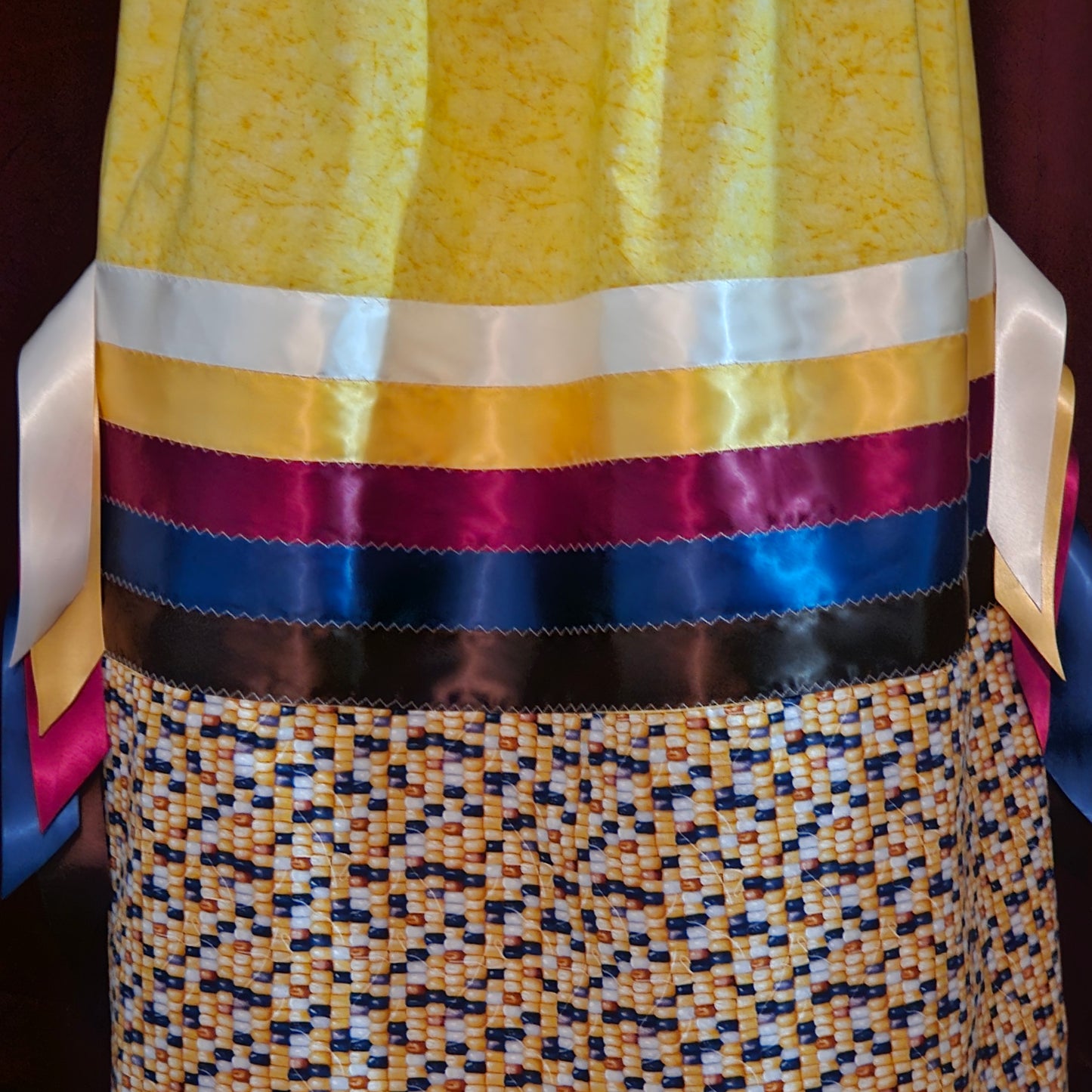 Sacred Indian Corn Ribbon skirt with ribbon fringe