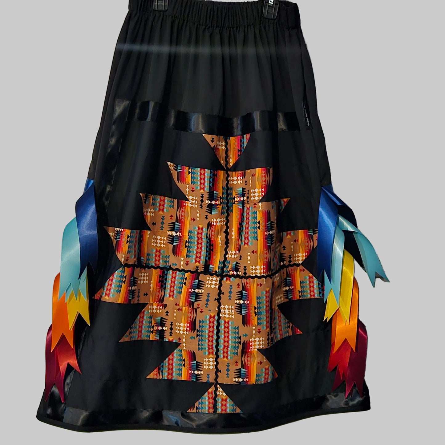 Patchwork Ribbon Skirt with Pockets and Ribbon Fringe