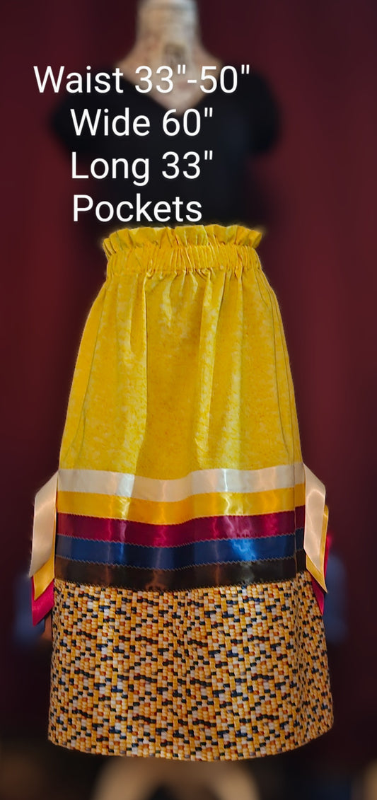 Sacred Indian Corn Ribbon skirt with ribbon fringe