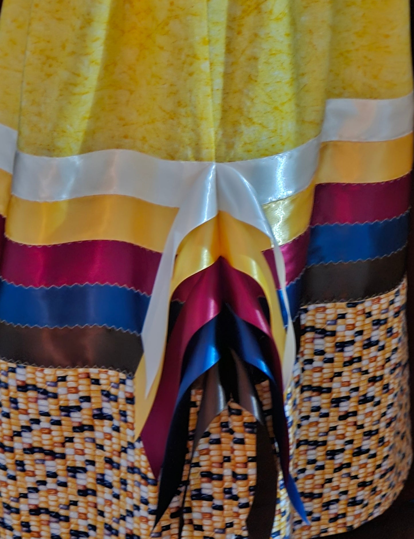 Sacred Indian Corn Ribbon skirt with ribbon fringe