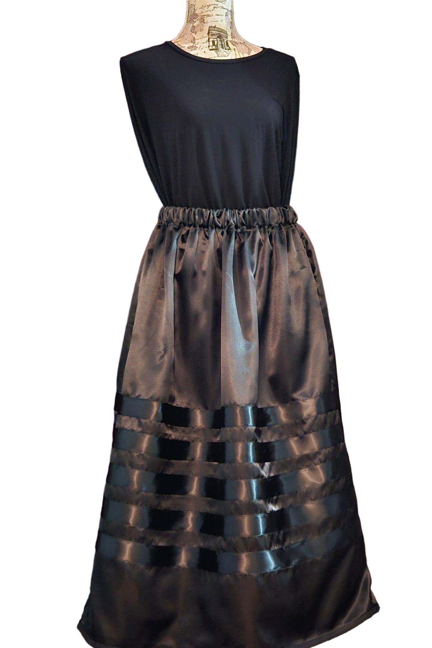 Black Satin Ribbon skirt with pockets