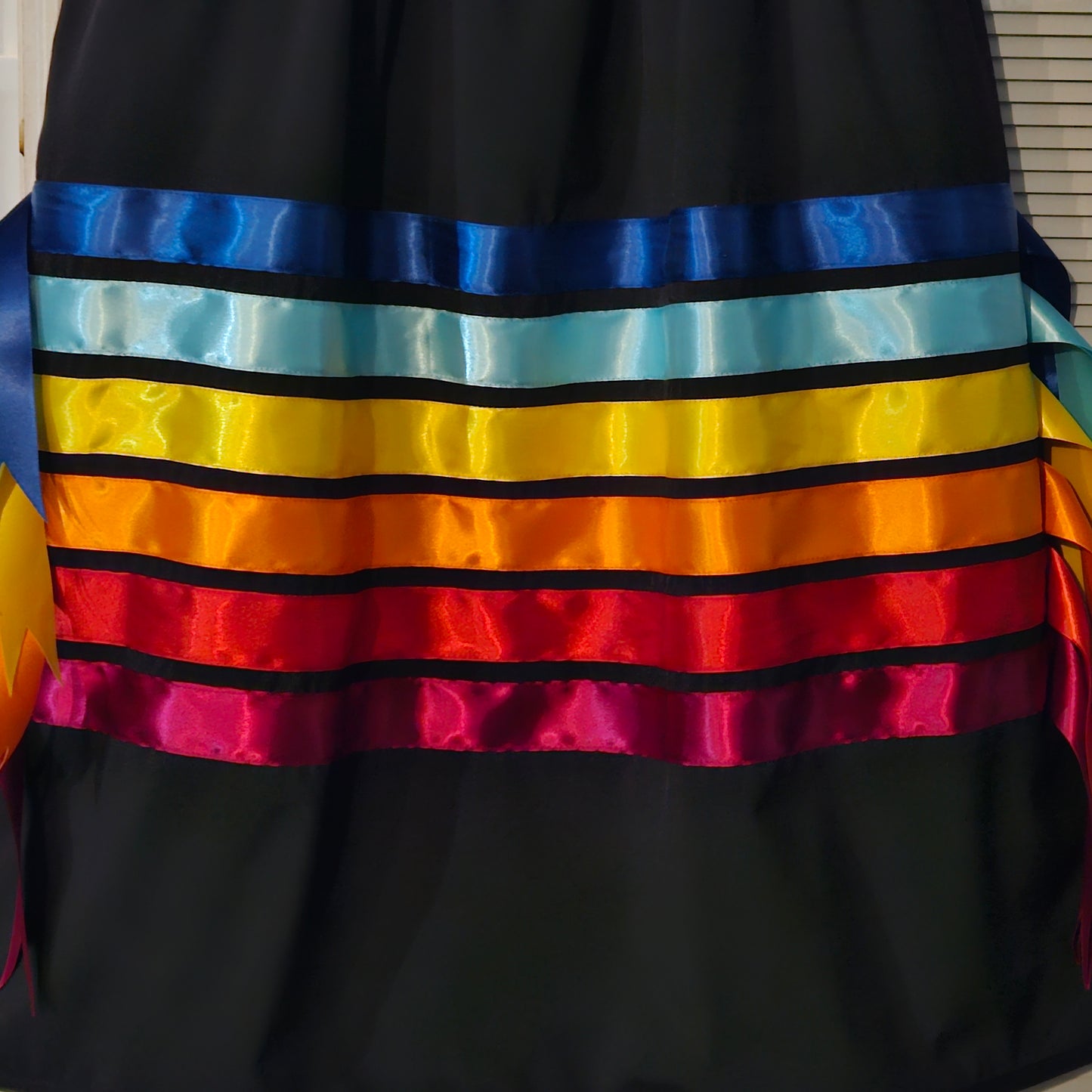 Patchwork Ribbon Skirt with Pockets and Ribbon Fringe