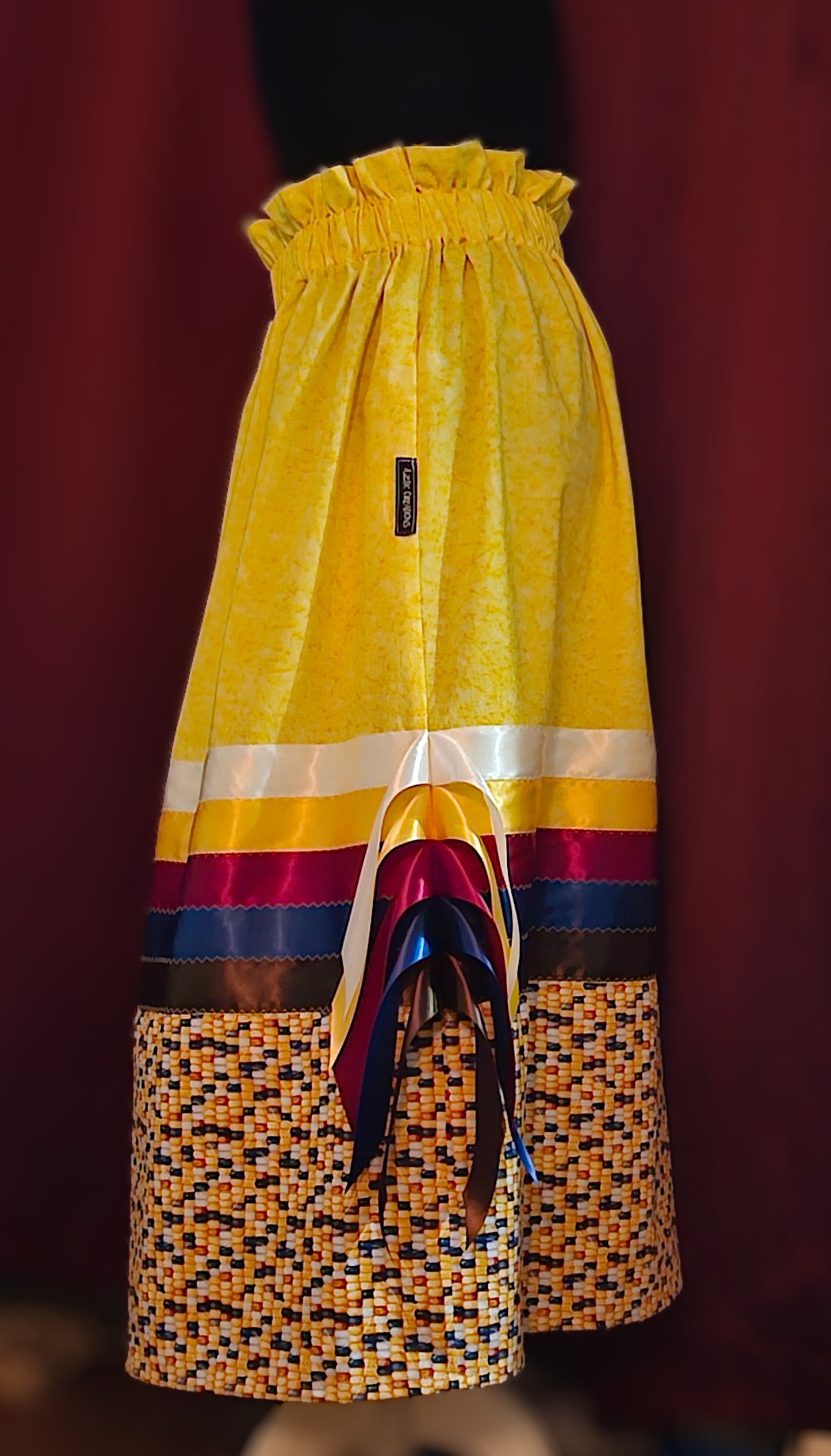 Sacred Indian Corn Ribbon skirt with ribbon fringe