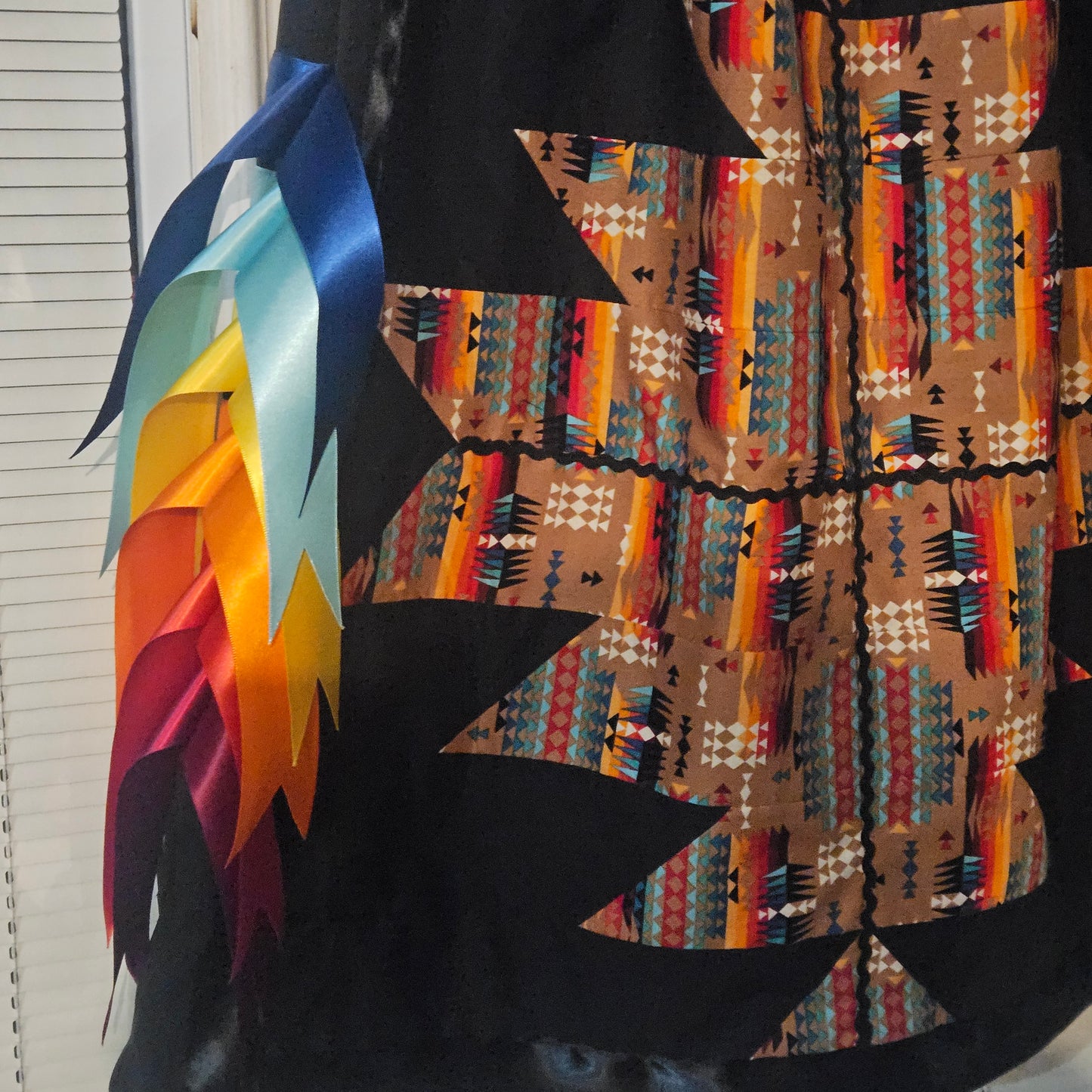Patchwork Ribbon Skirt with Pockets and Ribbon Fringe