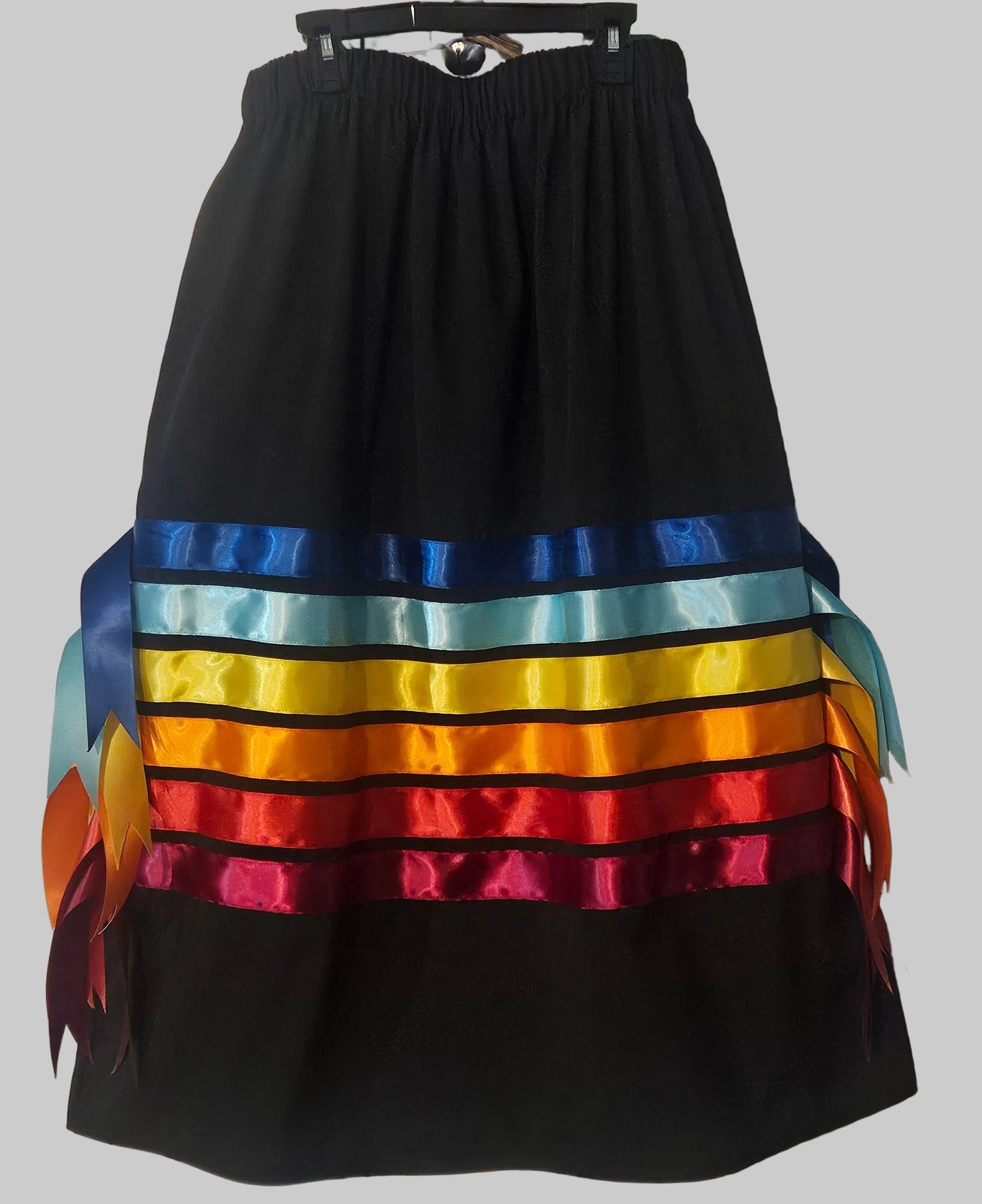 Patchwork Ribbon Skirt with Pockets and Ribbon Fringe