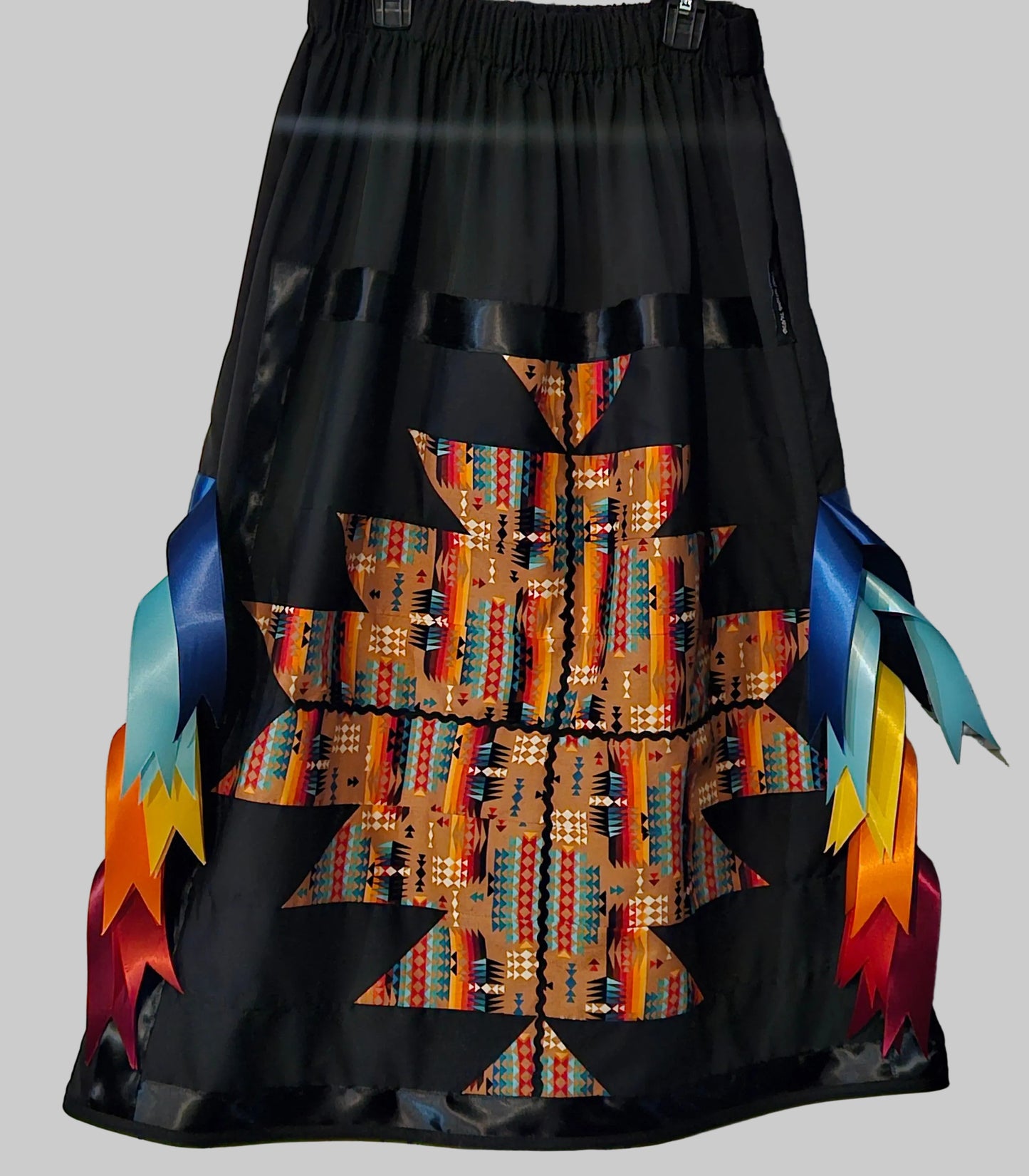 Patchwork Ribbon Skirt with Pockets and Ribbon Fringe